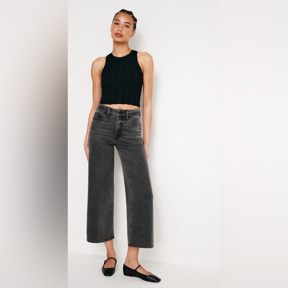 Good American faded worn wash Women's Black palazzo cropped Jeans size 15 NWT!